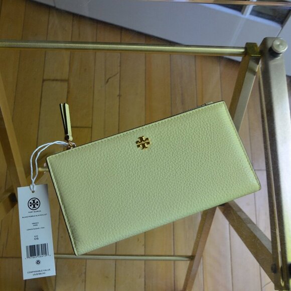 Tory Burch Blake Pebble Slim Wallet Lemon Sugar - Picture 1 of 8
